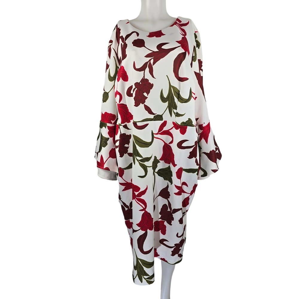 Eloquii White Red Green Floral Leaf Business Work Wear Dress 24